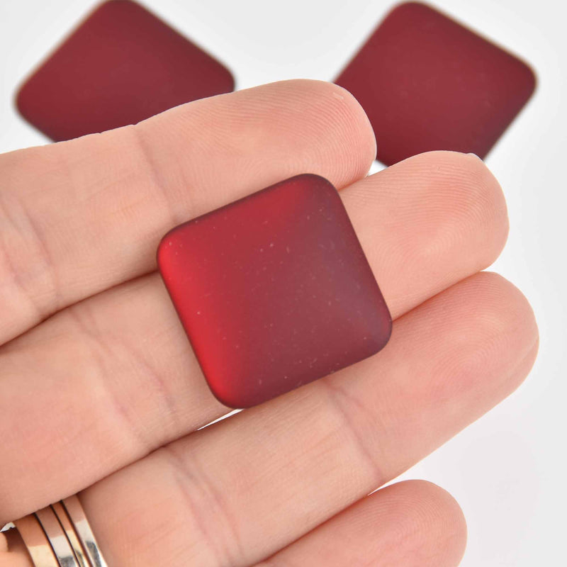 22mm Garnet Red Lunasoft Lucite Cabochons, Matte Square, x2, cab0658