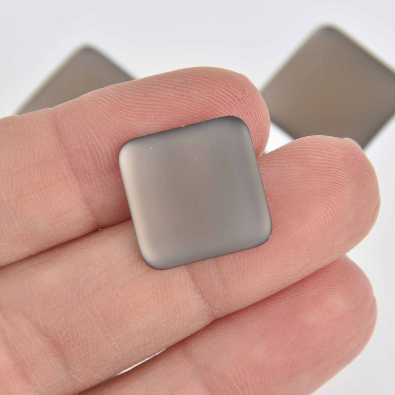 17mm Gray Lunasoft Lucite Cabochons, Matte Square, x2, cab0673