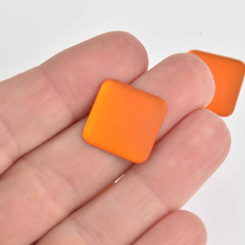 17mm Mango Orange Lunasoft Lucite Cabochons, Matte Square, x2, cab0675