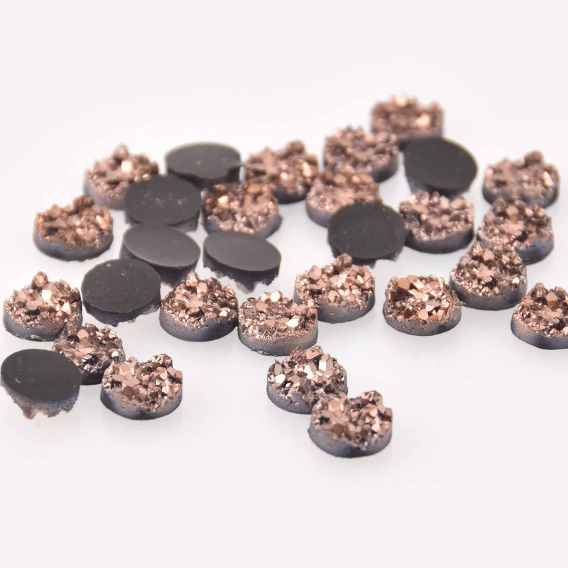 30 Round 8mm Faux Druzy Cabochons, Rose Gold Copper, cab0687