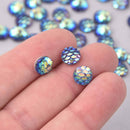 8mm MERMAID FISH SCALE Cabochons, Round Resin Metallic, dark blue iridescent, 50 pieces cab0689