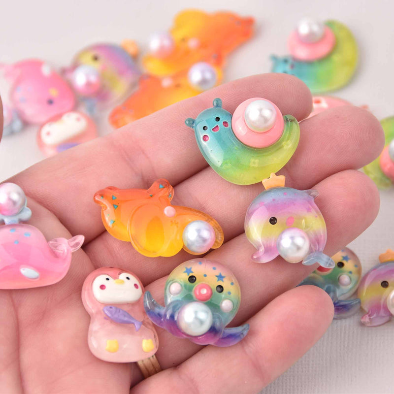 10 Animal Cabochons, Mixed Designs, Resin, cab0691