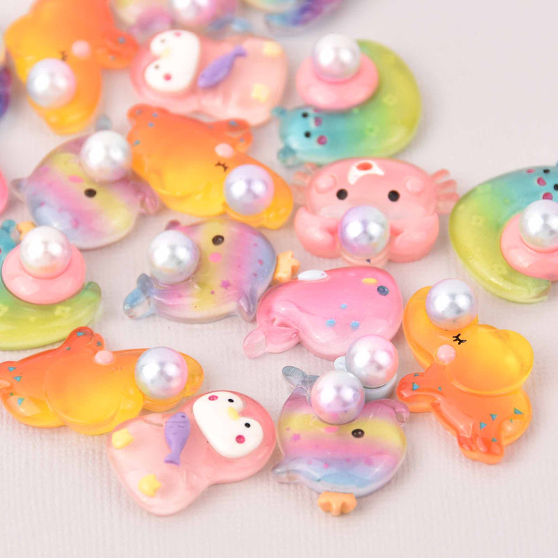 10 Animal Cabochons, Mixed Designs, Resin, cab0691