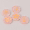 Rose Quartz Rune Cabochons, Natural Gemstone with Gold Foil Design, set of 5, cab0698