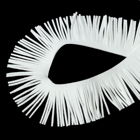 WHITE Tassel Fringe, 1-1/8" wide (30mm), Faux Suede, Velvet Suede Fringe, Vegan Leather Suede, 2mm thick, cft0330