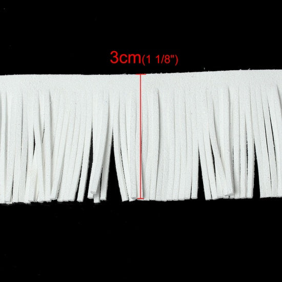 WHITE Tassel Fringe, 1-1/8" wide (30mm), Faux Suede, Velvet Suede Fringe, Vegan Leather Suede, 2mm thick, cft0330
