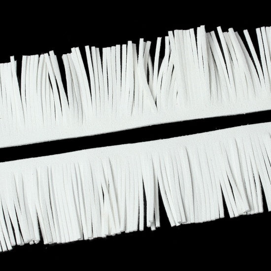 WHITE Tassel Fringe, 1-1/8" wide (30mm), Faux Suede, Velvet Suede Fringe, Vegan Leather Suede, 2mm thick, cft0330