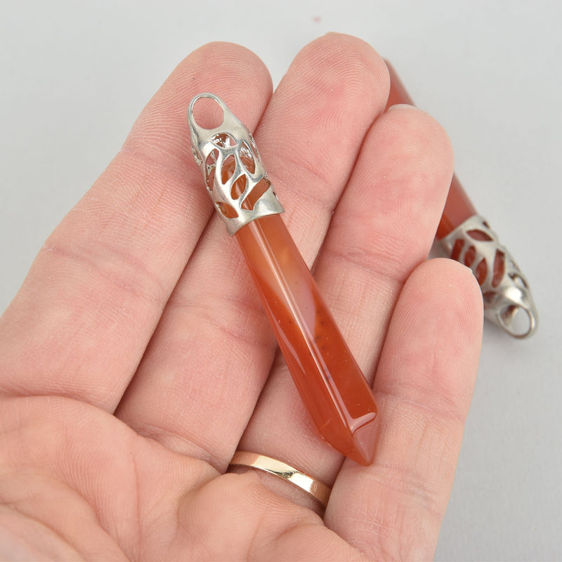 1 Gemstone Pendant, RED AGATE Stone, 2.5" long, silver tone bail cgm0007