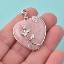 1 Fancy Gemstone Pink Rose Quartz Heart Pendant with silver flower accents and bezel cgm0015