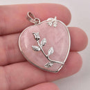 1 Fancy Gemstone Pink Rose Quartz Heart Pendant with silver flower accents and bezel cgm0015