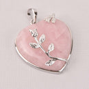 1 Fancy Gemstone Pink Rose Quartz Heart Pendant with silver flower accents and bezel cgm0015