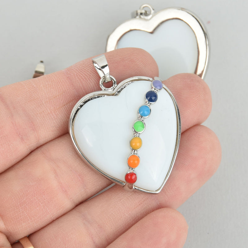 1 Chakra Pendant Opalite Gemstone Heart Charm with Enamel Accents and Silver Bezel  cgm0036