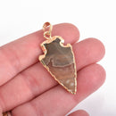 1 AGATE Gemstone ARROWHEAD Gemstone Pendant, Hammered Gold Plated Bezel, 2" to 2.5" long cgm0052
