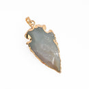 1 AGATE Gemstone ARROWHEAD Gemstone Pendant, Hammered Gold Plated Bezel, 2" to 2.5" long cgm0052