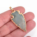 1 AGATE Gemstone ARROWHEAD Gemstone Pendant, Hammered Gold Plated Bezel, 2" to 2.5" long cgm0052