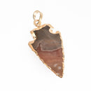 1 AGATE Gemstone ARROWHEAD Gemstone Pendant, Hammered Gold Plated Bezel, 2" to 2.5" long cgm0052