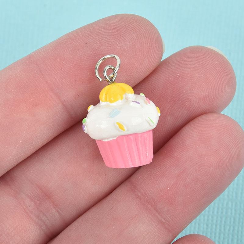 CUPCAKE CHARM Pink and White CUPCAKE Resin Charm Pendant cha0124