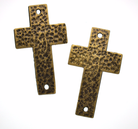 2 Large Antique Bronze Sideways Cross Connector Links, hammered metal 50mm x 29mm chb0016