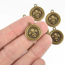 6 Bronze Circle FLEUR de LIS  Charms Pendants chb0268