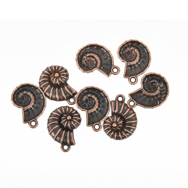 6 FOSSIL SHELL Ammonite Charm Pendants, antique copper metal, chc0021