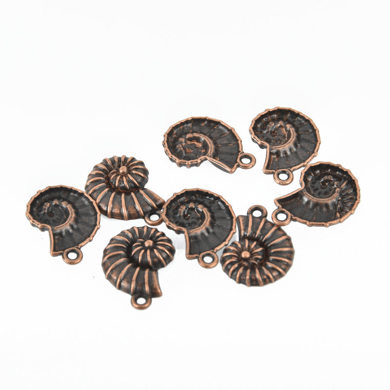 6 FOSSIL SHELL Ammonite Charm Pendants, antique copper metal, chc0021