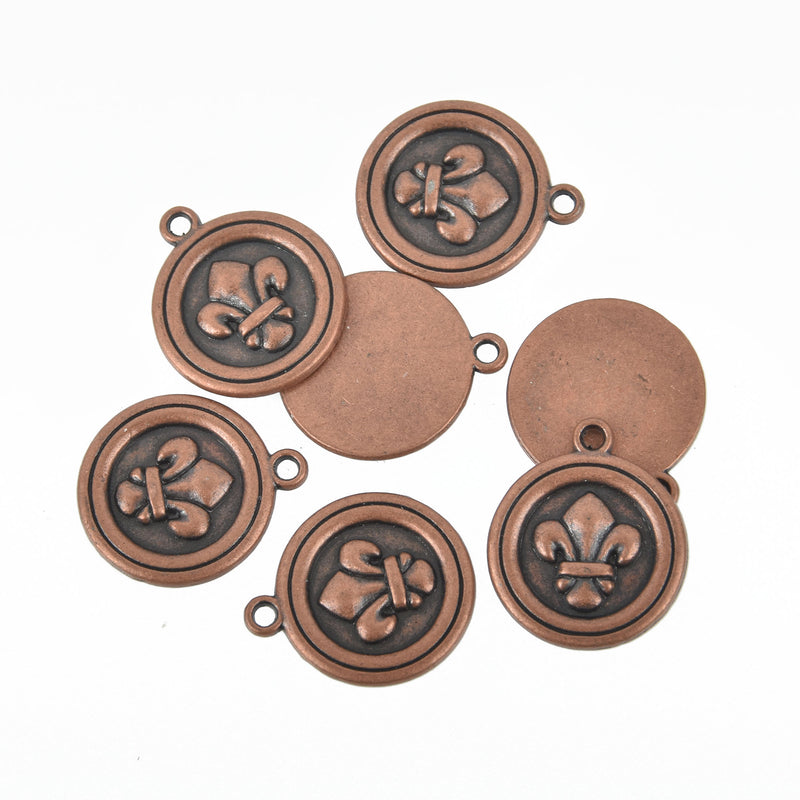 6 Copper Circle FLEUR de LIS Wax Seal Charms Pendants chc0034
