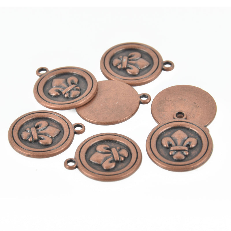 6 Copper Circle FLEUR de LIS Wax Seal Charms Pendants chc0034