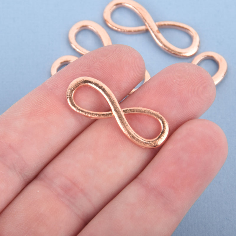 10 Bright Copper INFINITY SYMBOL Charm Pendant Connectors, distressed copper plated metal, 1-1/8" long chc0037