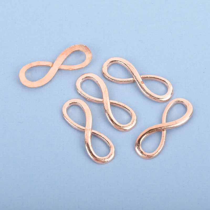 10 Bright Copper INFINITY SYMBOL Charm Pendant Connectors, distressed copper plated metal, 1-1/8" long chc0037