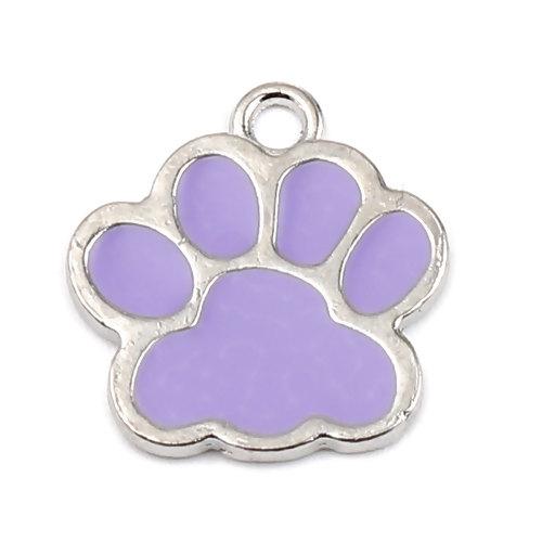 4 PURPLE Enamel PAW Print School MASCOT Charm Pendants. Bear, Tiger, Panther, Cougar. che0066