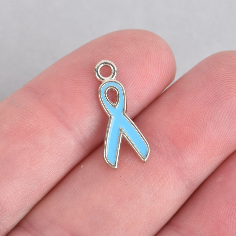 4 BLUE Awareness Ribbon Charm Pendants. CHE0104