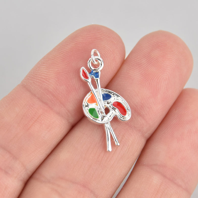 Silver Plated Artist Paint Palette with Brush, Charm Pendant . che0391