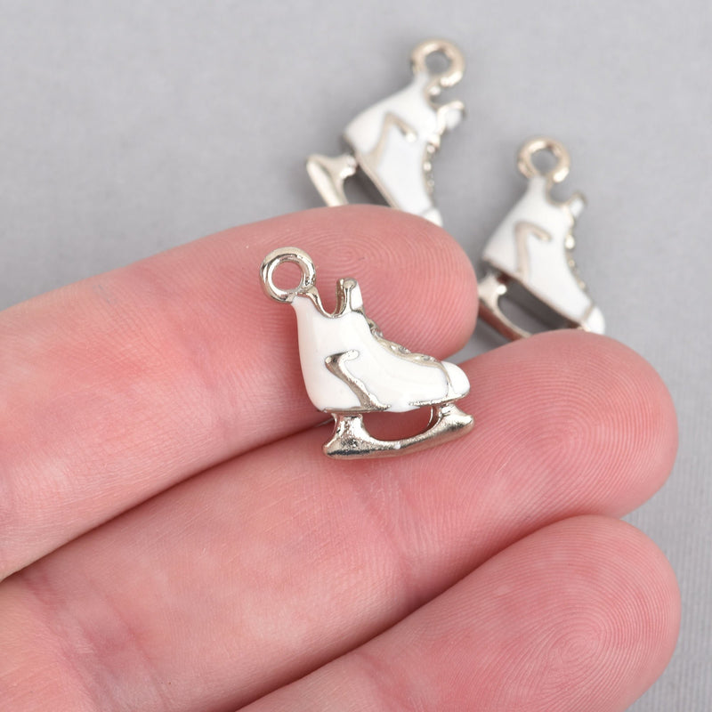 4 ICE SKATE Charms White and Silver Enamel 16mm che0407