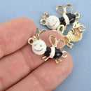 5 HAPPY ENAMEL BEE Charm, Gold Tone, Black and White Pendants, gold bee charms, gold bumblebee pendants, che0507
