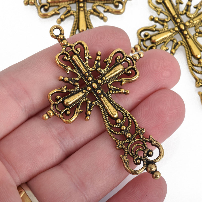 Large Ornate Antique GOLD FILIGREE Cross about 2.5" long . double sided chg0101