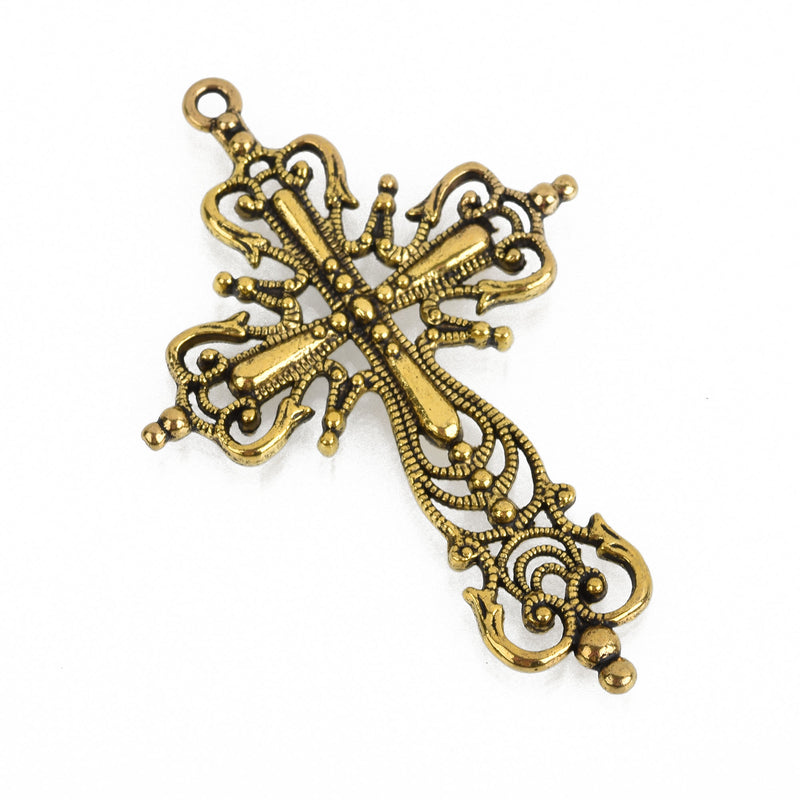 Large Ornate Antique GOLD FILIGREE Cross about 2.5" long . double sided chg0101