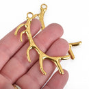 2 Large Gold Tone HORN ANTLER Charm Pendants  chg0127