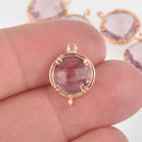 2 Rose Gold Geometric Round Connector Links, Cubic Zirconia, Light Amethyst, February Birthstone chg0141