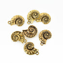 6 FOSSIL SHELL Ammonite Charm Pendants, antique gold metal, chg0175