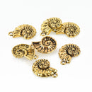 6 FOSSIL SHELL Ammonite Charm Pendants, antique gold metal, chg0175