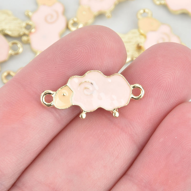 5 PINK SHEEP Charm Connector Links, Gold Plated with enamel and rhinestone accents, 1" long, chg0342