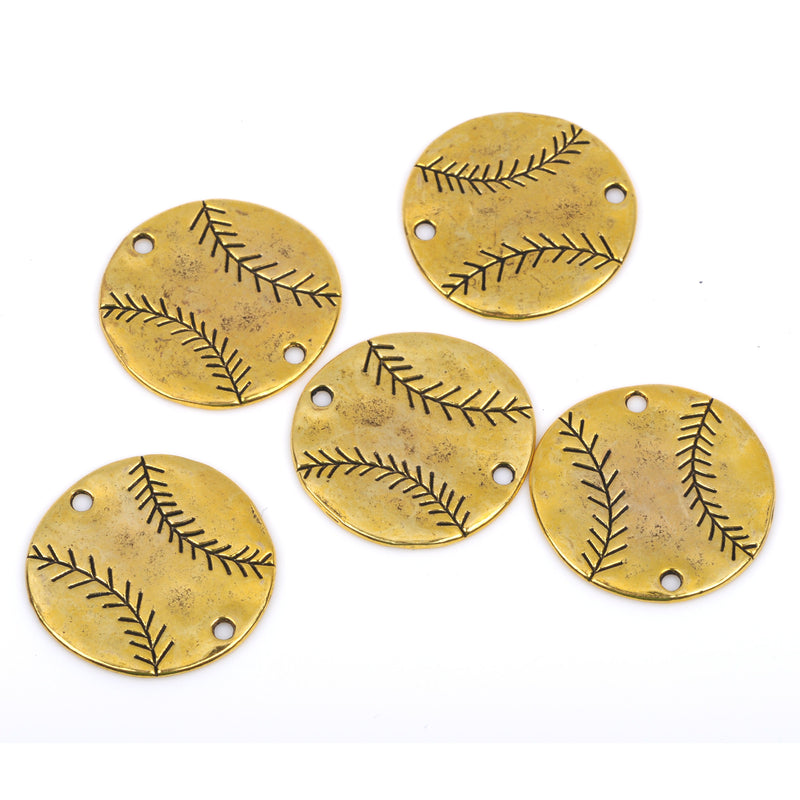 4 Gold Oxidized BASEBALL Connector Link Charms, stamping blanks, 1-1/4"  chg0385