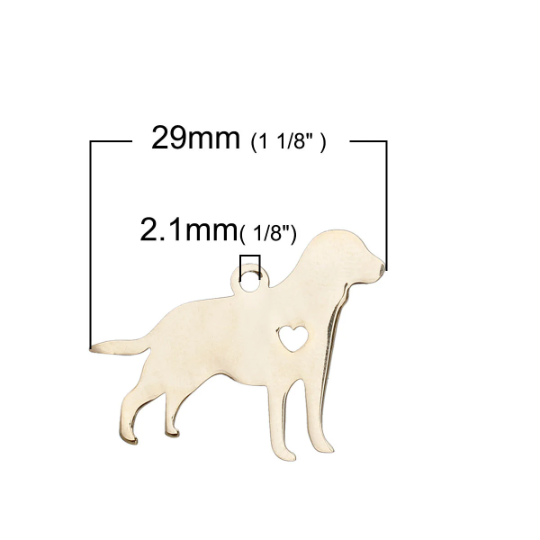2 GOLD Stainless Steel LABRADOR RETRIEVER Charm Pendants, Dog Shape Charms, Design Metal Stamping Blanks 29x24mm, 15 gauge, Chg0483