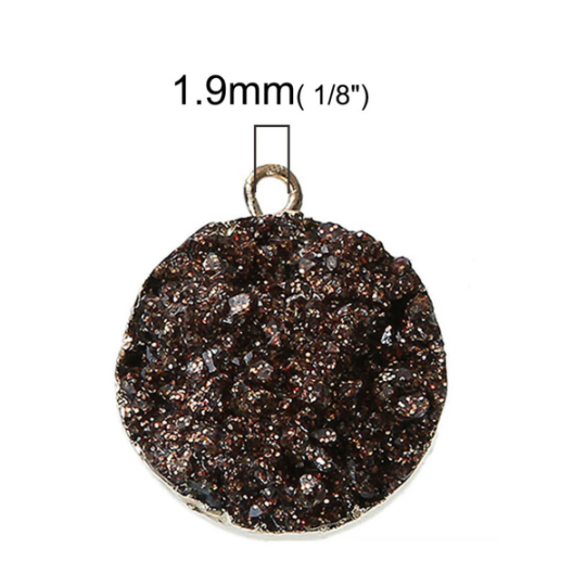 2 Gold Plated Faux Druzy Charm Pendants, CHOCOLATE BRONZE SPARKLE Resin Druzy, 22x18mm, chg0520