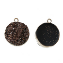 2 Gold Plated Faux Druzy Charm Pendants, CHOCOLATE BRONZE SPARKLE Resin Druzy, 22x18mm, chg0520