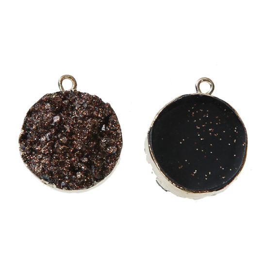 2 Gold Plated Faux Druzy Charm Pendants, CHOCOLATE BRONZE SPARKLE Resin Druzy, 22x18mm, chg0520
