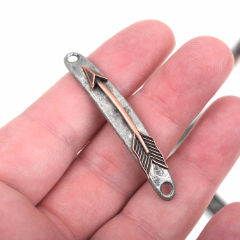 5 ARROW Bracelet Connector Links, gunmetal base with copper arrow, curved bracelet charms, 54x8mm, cho0145