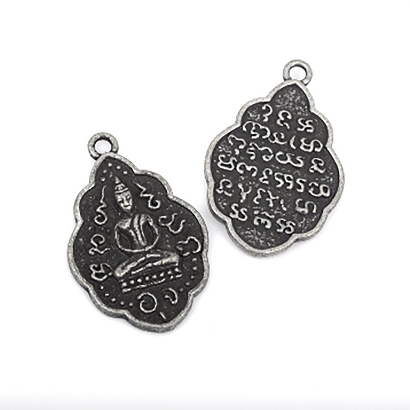 2 THAI BUDDHA charm pendants, gunmetal metal, religious icon, 42x26mm, cho0146