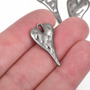 5 HEART Charm Pendants, hammered gunmetal metal, stylized elongated heart, 27x14mm, 1-1/8" long cho0212