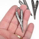 5 HEART Charm Pendants, hammered gunmetal black metal, stylized elongated heart, 60x18mm, 2-3/8" long, cho0215